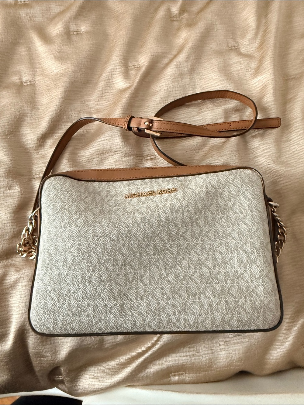 Michael Kors Beige and Cedar Signature Crossbody